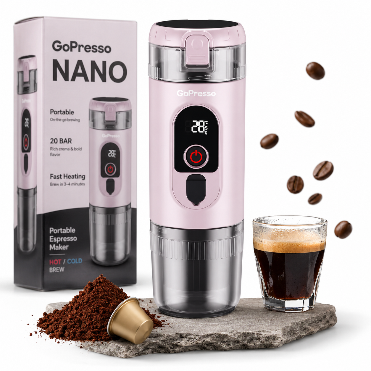 GoPresso Nano - Přenosný kávovar (Růžový)