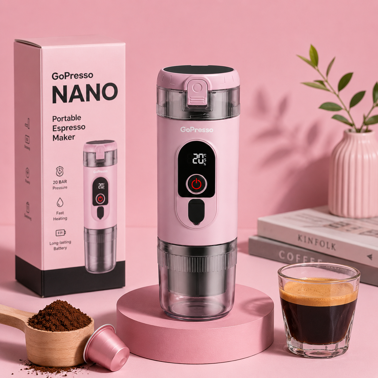 GoPresso Nano - Přenosný kávovar (Růžový)
