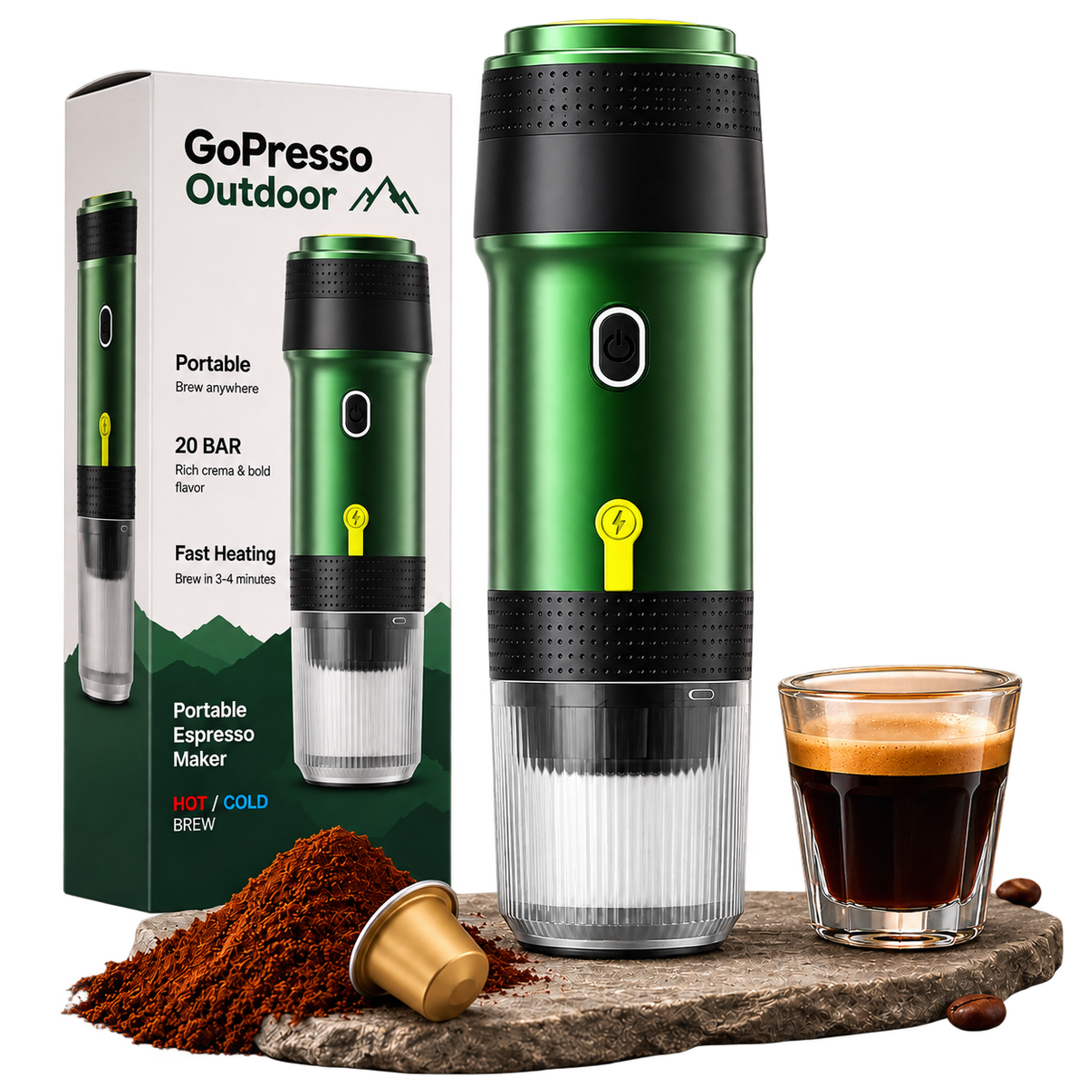 GoPresso Outdoor™ – Přenosný outdoor kávovar (zelená)